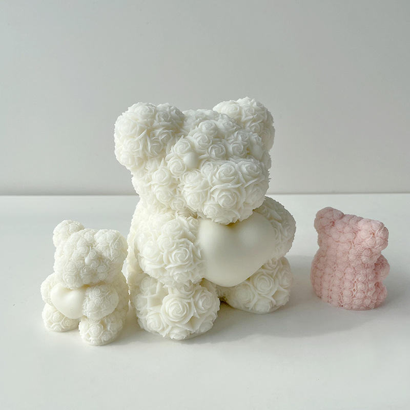 Rose Bear Candle Mold - 3D Silicone for Cute Valentine&