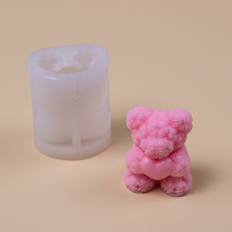 Rose Bear Candle Mold - 3D Silicone for Cute Valentine&