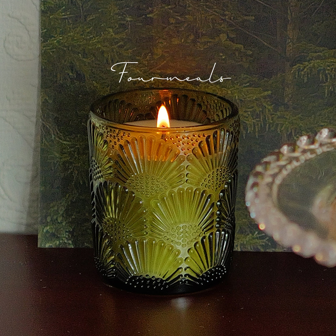 Amber Glass Candle Holder – Bohemian Vintage Diamond Pattern, Holiday &amp; Table Decor for Any Occasion