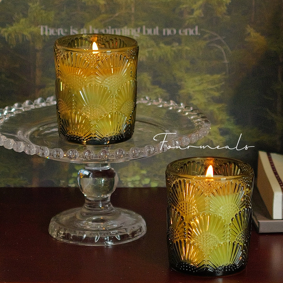 Amber Glass Candle Holder – Bohemian Vintage Diamond Pattern, Holiday &amp; Table Decor for Any Occasion