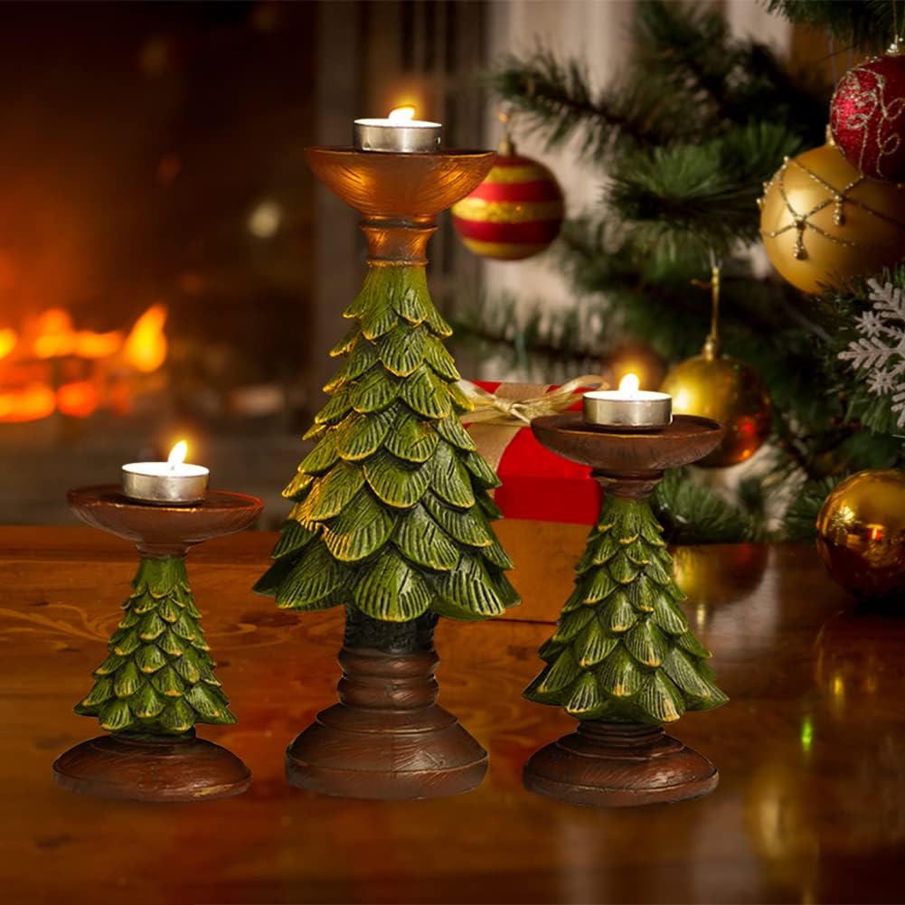 Christmas Tree Candle Holder – Unique Green Design, Holiday Table &amp; Fireplace Decor, Festive Ambience
