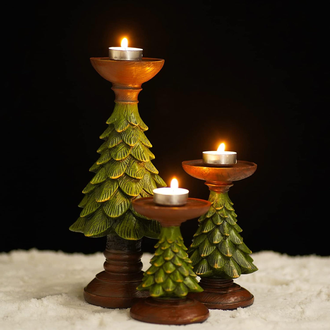 Christmas Tree Candle Holder – Unique Green Design, Holiday Table &amp; Fireplace Decor, Festive Ambience