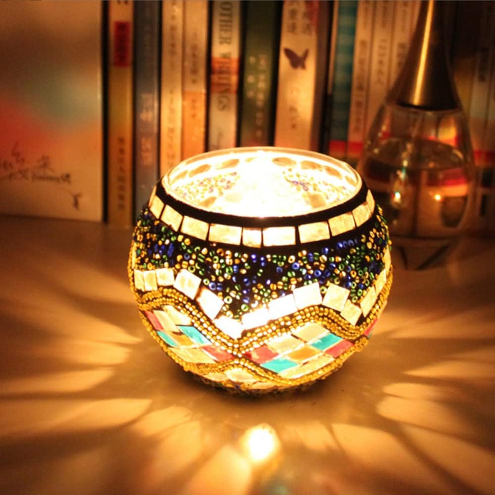 European Mosaic Glass Candle Holder – Gold Glow Wedding &amp; Proposal Decor, Fireplace &amp; Party Centerpiece