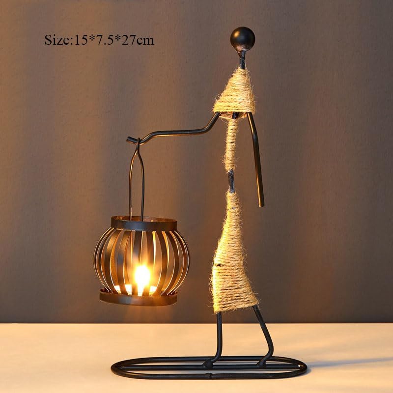 Iron Rope Lantern Candle Holder – Vintage European Metal Design, Wedding &amp; Cafe Table Decor