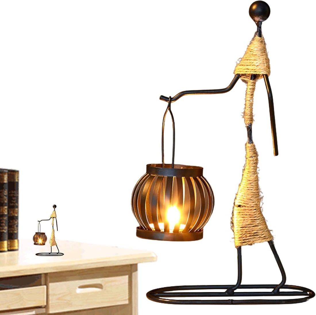 Iron Rope Lantern Candle Holder – Vintage European Metal Design, Wedding &amp; Cafe Table Decor